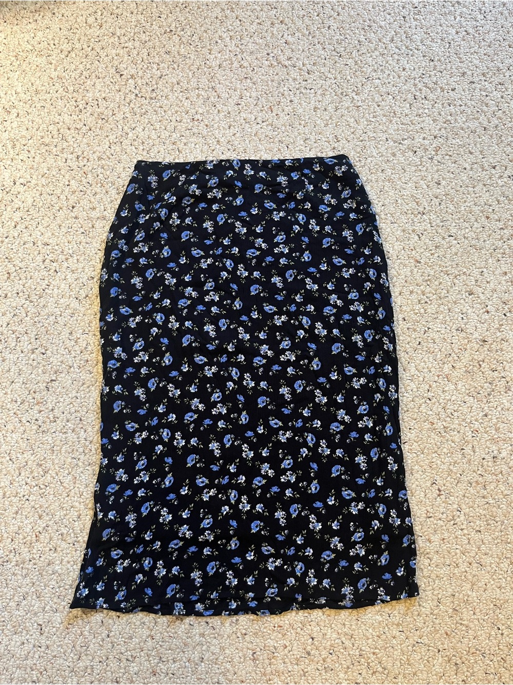 dELiA*s Black Midi Skirt with Blue Floral Print